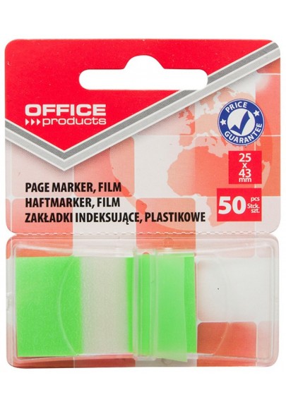 Zakładki indeksujące office products, pp, 25x43mm, 1x50 kart., blister, zielone