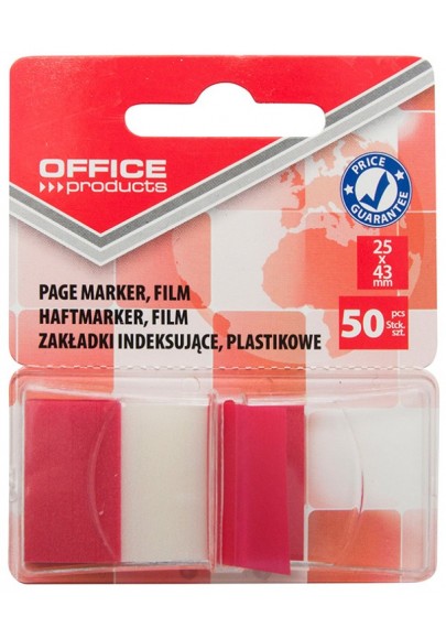 Zakładki indeksujące office products, pp, 25x43mm, 1x50 kart., blister, czerwone