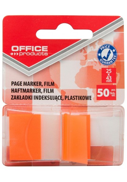 Zakładki indeksujące office products, pp, 25x43mm, 1x50 kart., blister, pomarańczowe