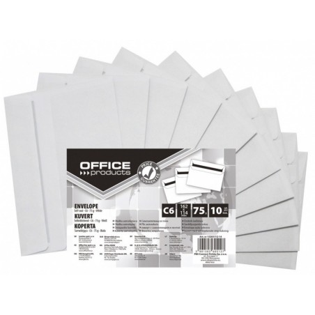 Koperty samoklejące office products, sk, c6, 114x162mm, 75gsm, 10szt., białe