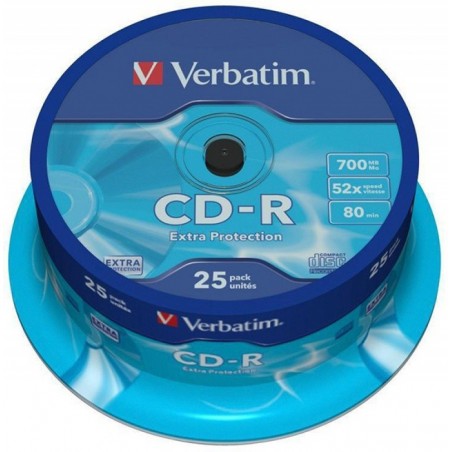 Płyta cd-r verbatim, 700mb, prędkość 52x, cake, 25szt., ekstra ochrona