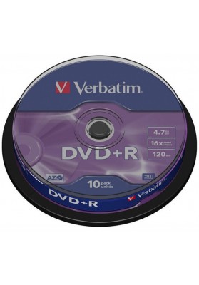 Płyta DVD+R VERBATIM AZO, 4,7GB, prędkość 16x, cake, 10szt., srebrny mat