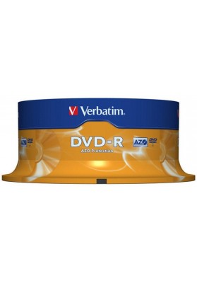 Płyta DVD-R VERBATIM AZO, 4,7GB, prędkość 16x, cake, 25szt., srebrny mat