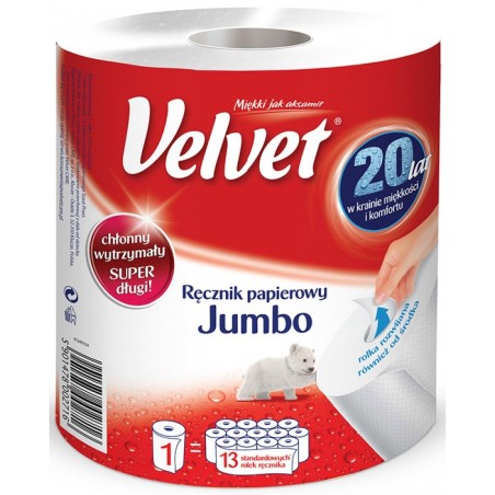 Ręcznik w roli celulozowy VELVET Jumbo, 2-warstwowy, 500 listków, biały