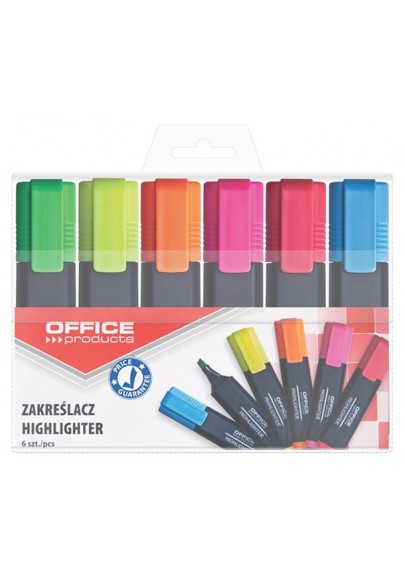 Zakreślacz fluorescencyjny office products, 1-5mm (linia), 6szt., mix kolorów
