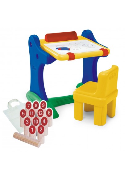 Chicco Edukacyjne biurko z tablicą i krzesełkiem + Drewniane kręgle gratis!