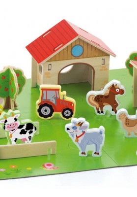 Viga Drewniana Farma dla Zwierząt 3D Zagroda ze zwierzętami 30 elementów