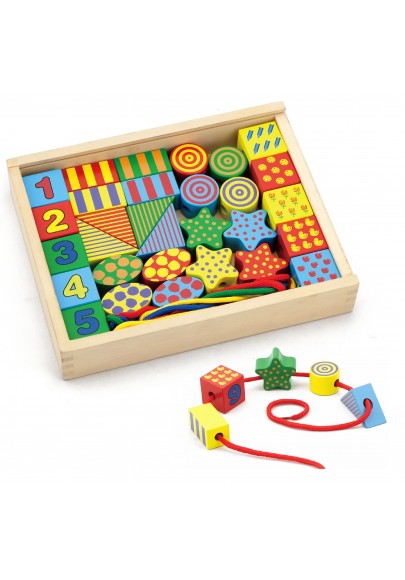 Drewniane klocki edukacyjne do nawlekania nawlekanka dla dzieci viga toys montessori