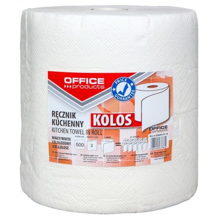 Ręczniki kuchenne celulozowe office products kolos, 2-warstwowe, 500 listków, 100m, białe - 6 szt