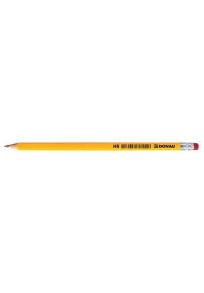 Ołówek drewniany z gumką donau, hb, lakierowany, żółty - 12 szt