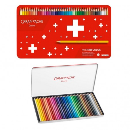 Kredki CARAN D'ACHE Swisscolor Aquarelle, z efektrm akwareli, sześciokątne, 40szt., mix kolorów