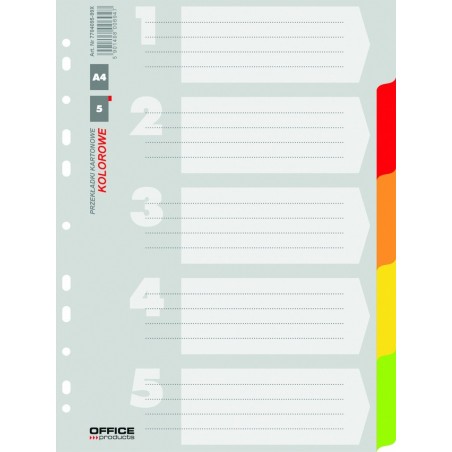 Przekładki OFFICE PRODUCTS, karton, A4, 227x297mm, 5 kart, mix kolorów