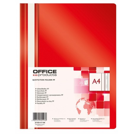 Skoroszyt office products, pp, a4, miękki, 100/170mikr., czerwony - 25 szt