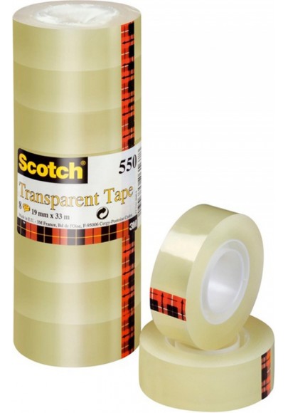 Taśma biurowa scotch® (550), 19mm, 33m, w folii, 8szt., transparentna