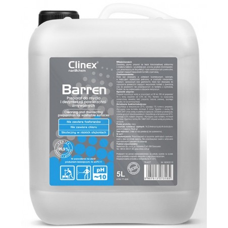 Preparat do mycia i dezynfekcji CLINEX Barren 5L, do powierzchni zmywalnych