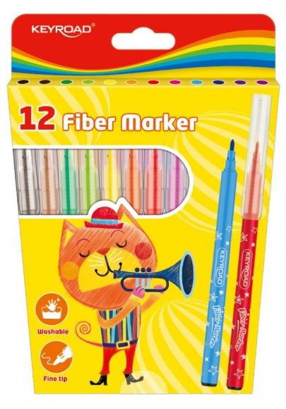 Flamastry keyroad fiber marker, 12szt., na zawieszce, mix kolorów