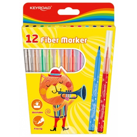 Flamastry KEYROAD Fiber Marker, 12szt., na zawieszce, mix kolorów